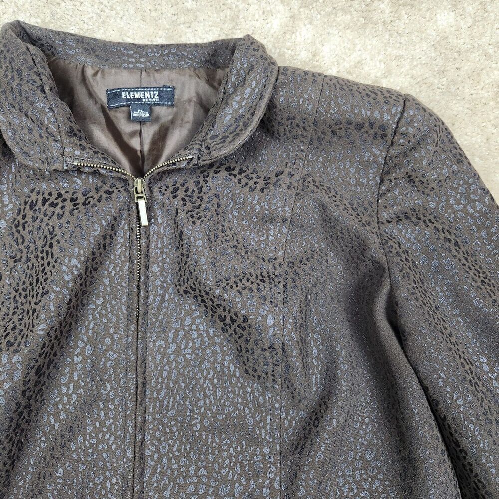 Elementz Petite Large Brown Print Full Zip Front Pocket Fitted Jacket